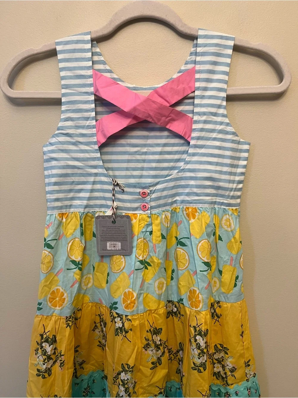 NWT Matilda Jane Sweet Trip Tiered Maxi Dress Girls Size 8 Lemon Stripe Gingham